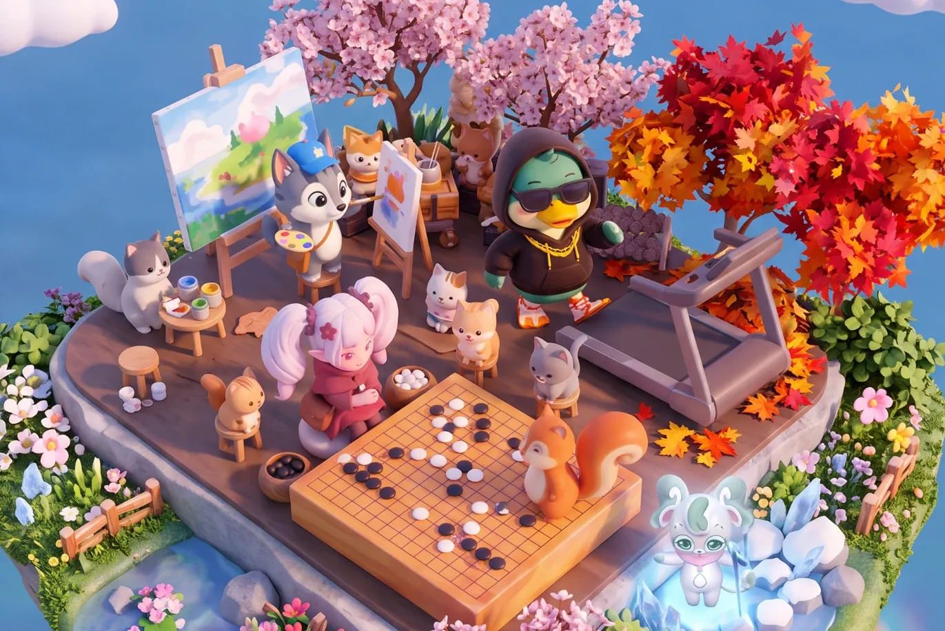 Jams Village, an island with an art studio, a gym and a Go table