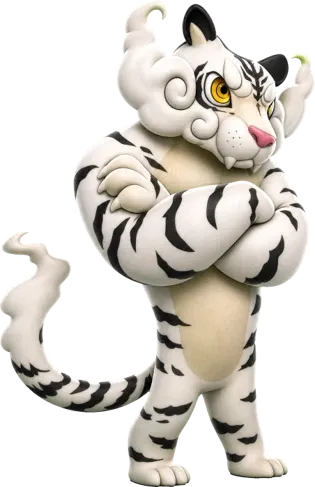 A white tiger with its arms crossed
