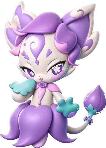 A cat with purple petals