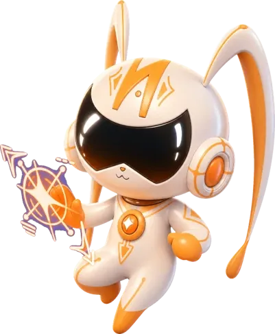 A robot rabbit wearing a helmet