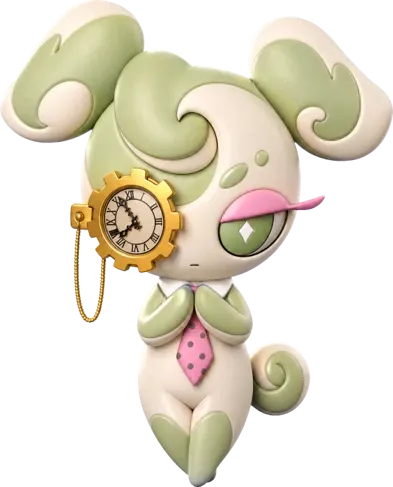 A puppy wearing a clock monocle