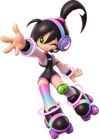 A roller-skating girl wearing headphones